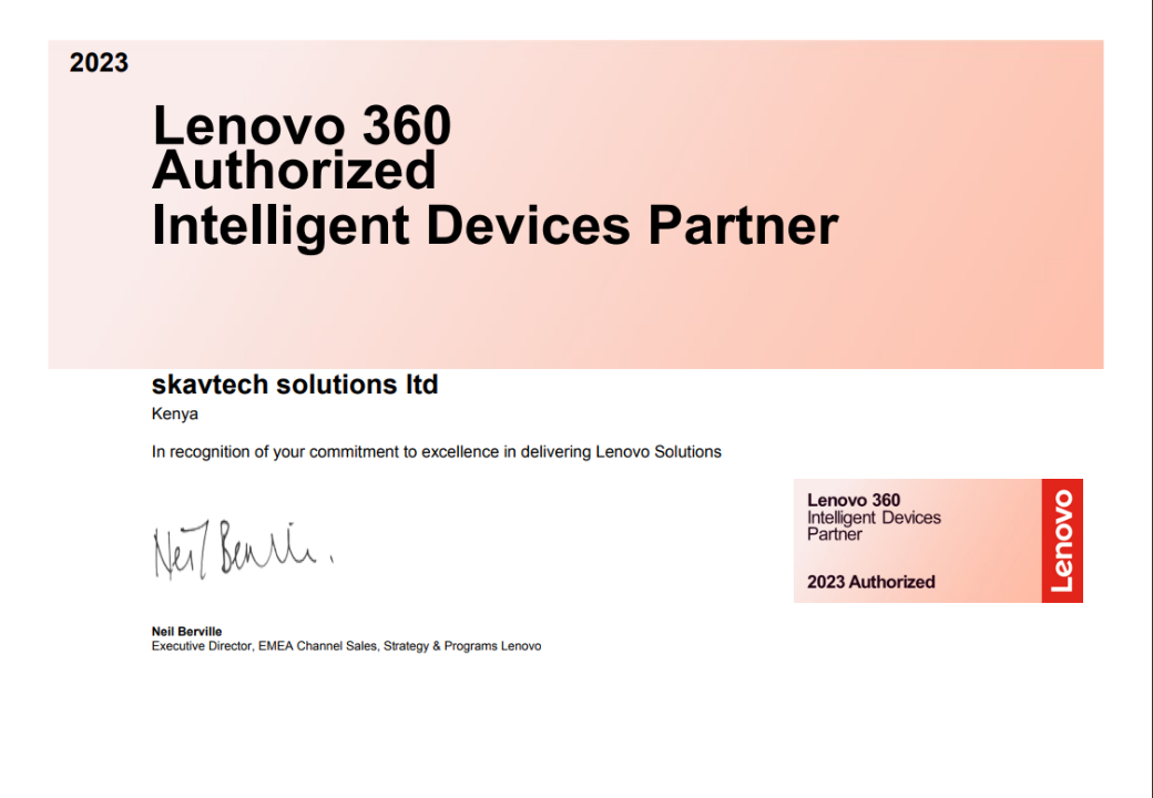 Lenovo 360 Authorized Intelligent Devices Partner certificate