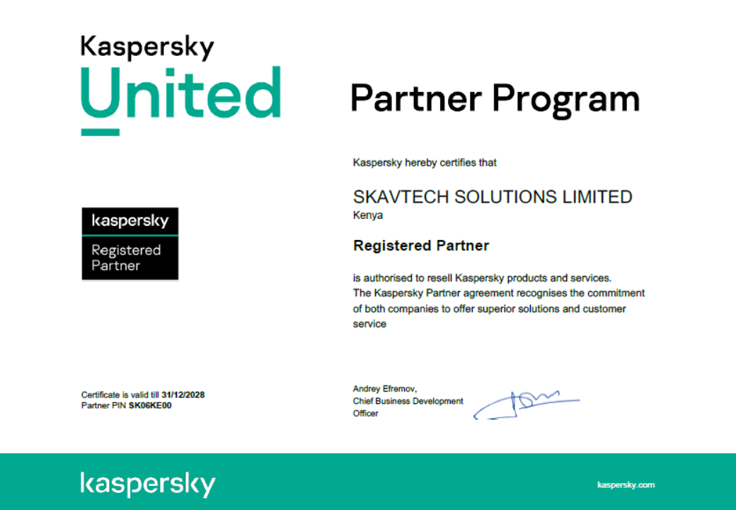 Kaspersky United Partner Program certification
