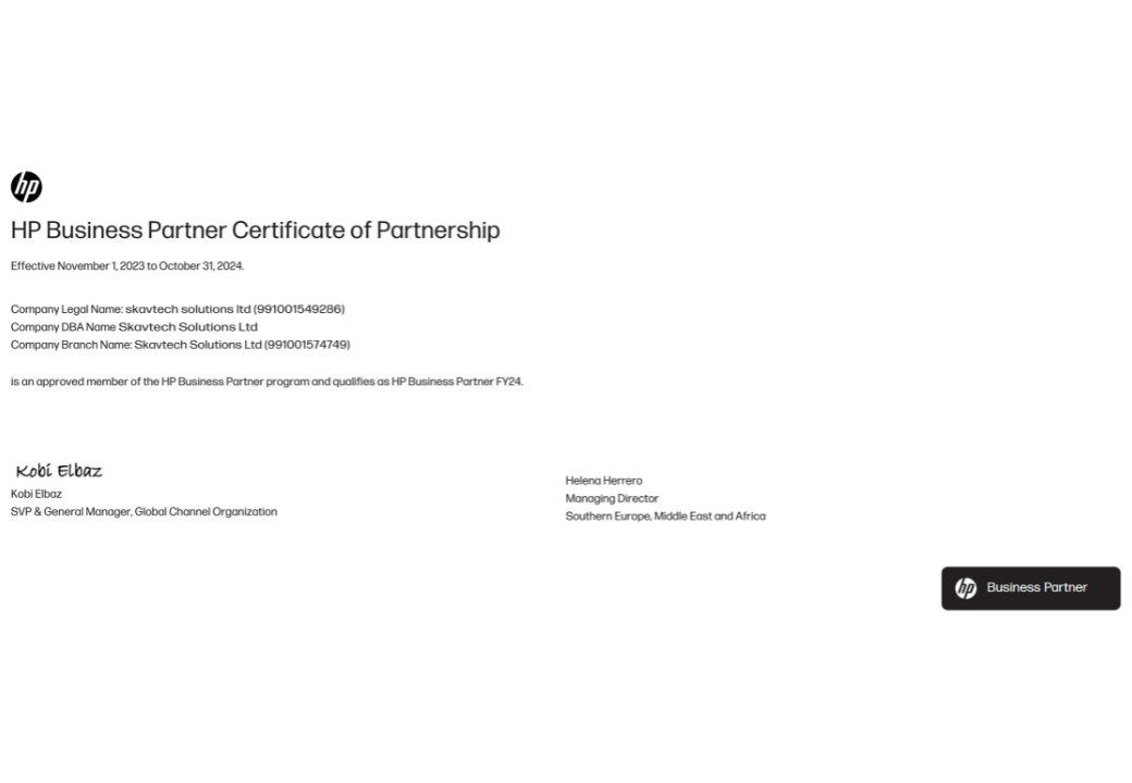 HP Business Partner Certificate of Partnership